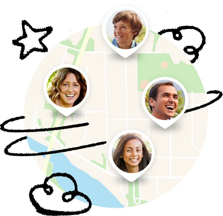 Section illustration of map with various faces